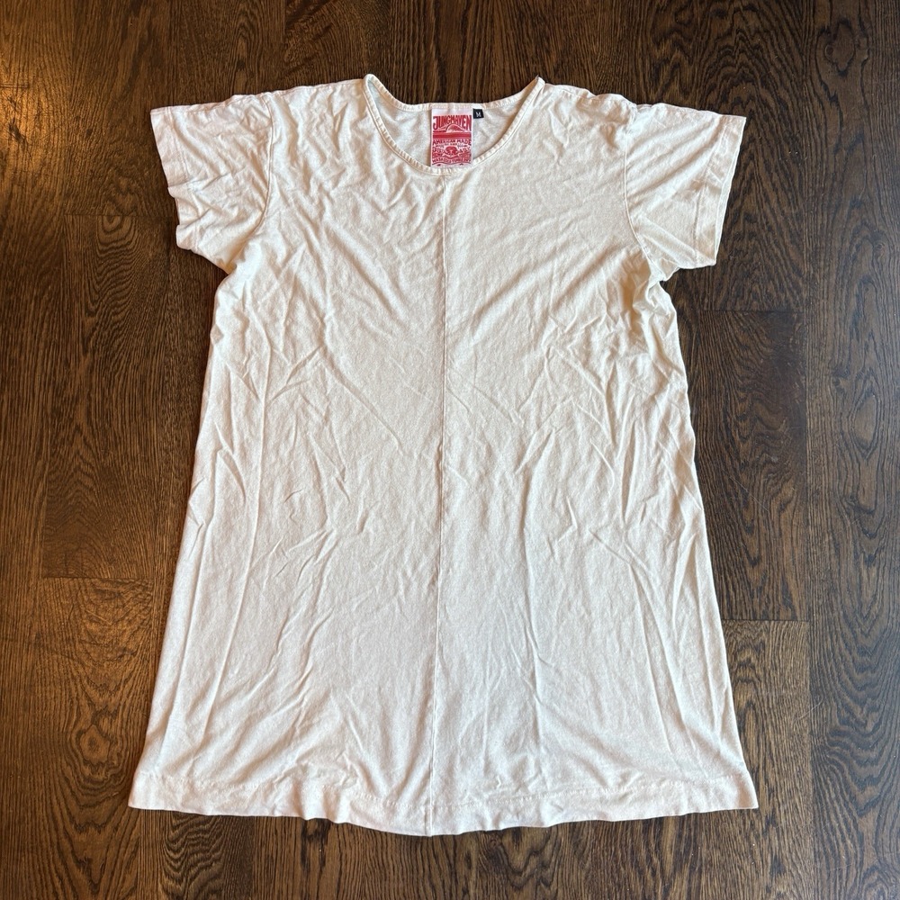 Jungmaven Rae Dress Womens M Beige Midi Tee Shirt Dress Hemp Organic Cotton Boho
